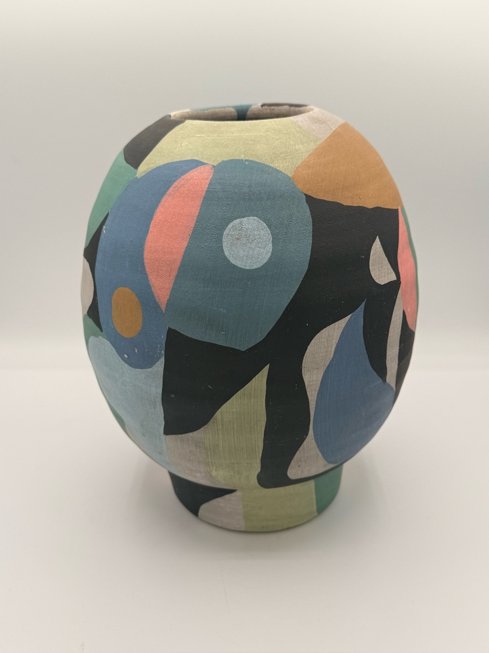 Jamie Young Small Tribal Vase Terracotta Abstract Color Block Geometric Mid-Mod
